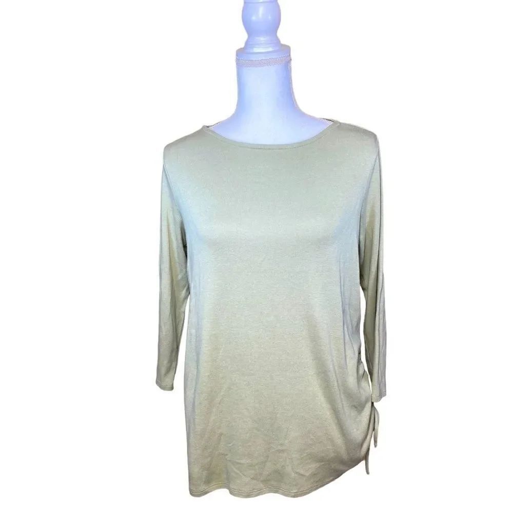 Pure Jill by J Jill 3/4 Sleeve Sage Green Top Ruched Tie Side Womens size Medium